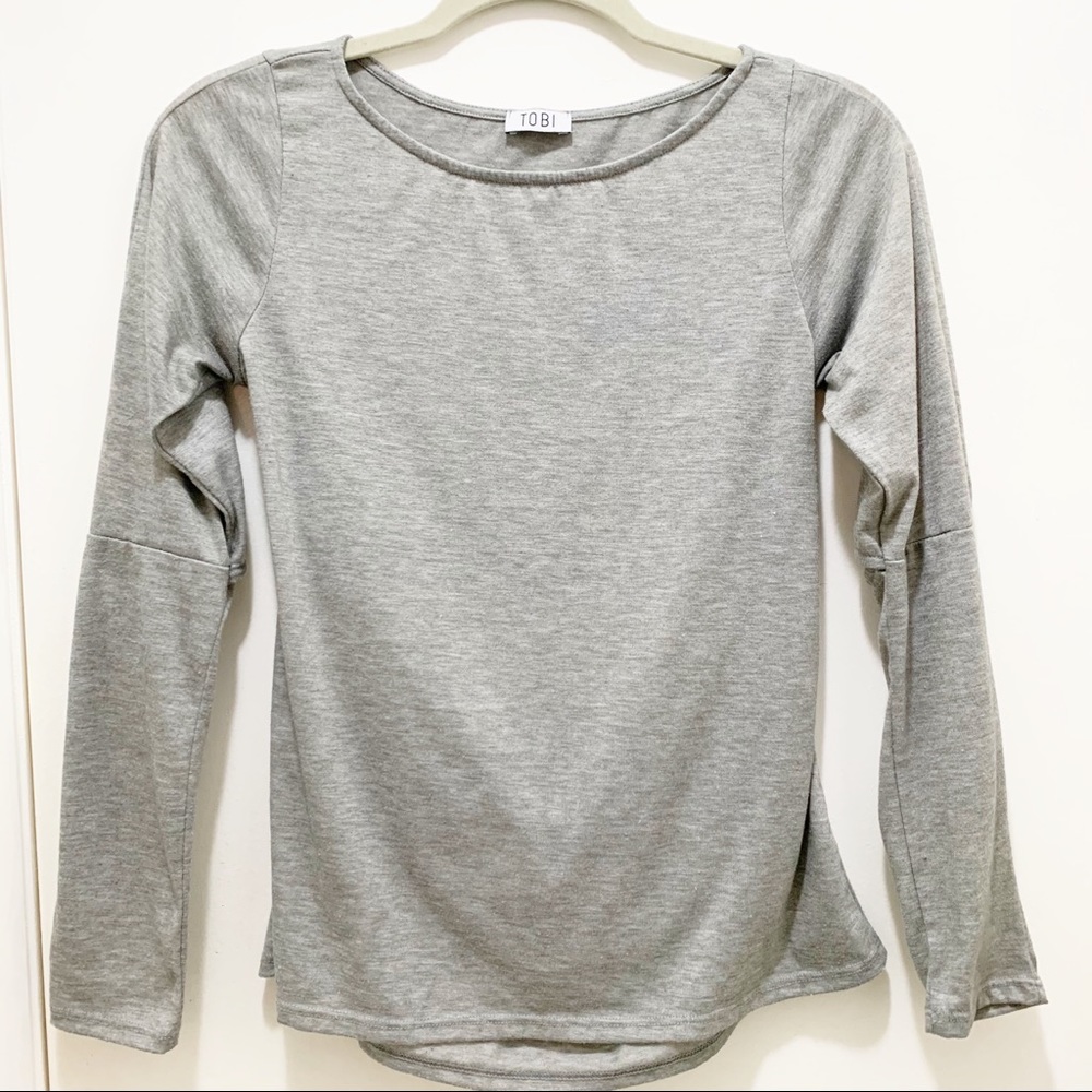 Tobi Gray Long Sleeve Top with Cut Outs